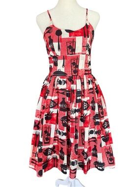 Bernie Dexter Paris Dress BBQ Picnic Print Sz Small USA Pinup Retro Rockabilly